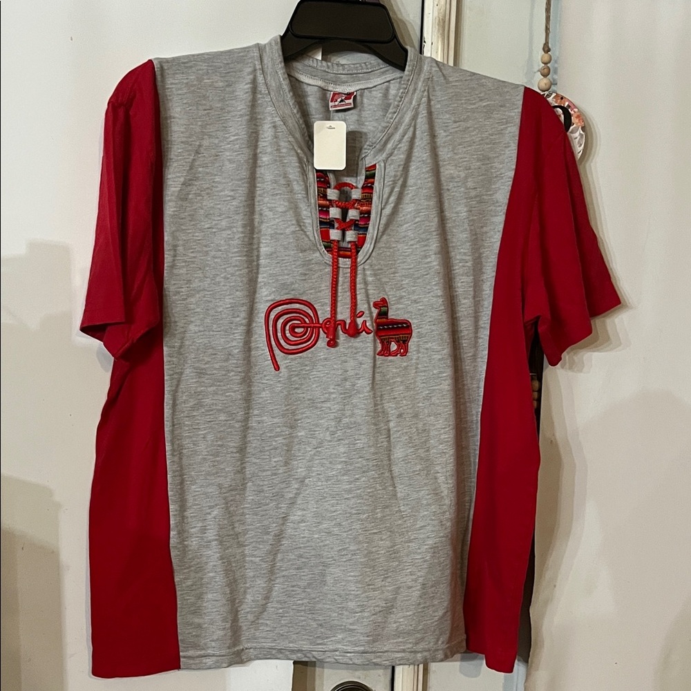 Gray and Red Men's Graphic Tee. This was reworked by me  to make it oversized.